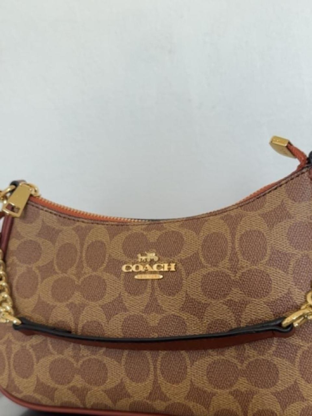 Coach Tan/Brown Signature Shoulder Bag (Regular Teri)